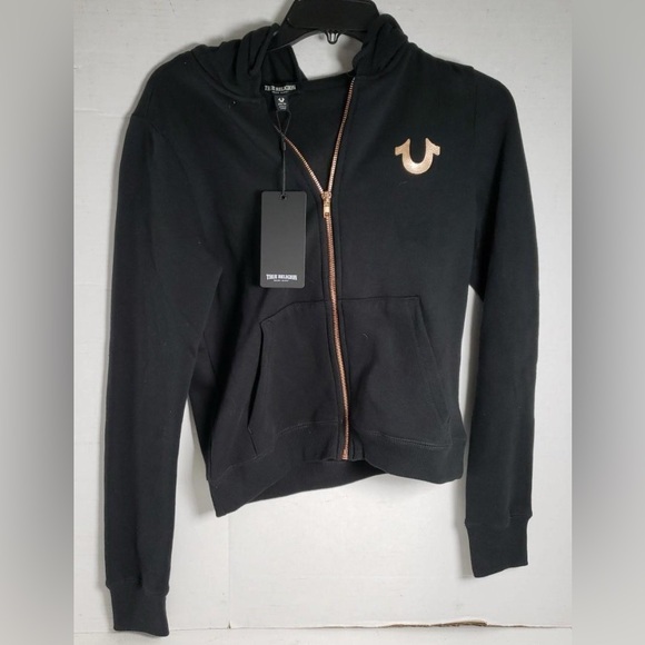 True Religion Women's Black Hoodie with Gold Accents - Picture 2 of 9